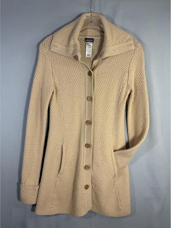 Patagonia Sweaters - Patagonia Merino Wool Cardigan Sweater Coat Shawl Collar Button Womens S Beige